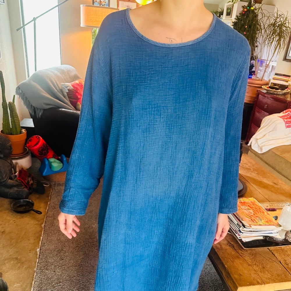 Indigo Cotton Gauze Dress